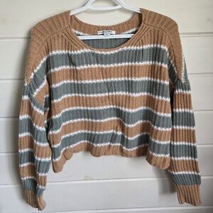 Striped Mustard Yellow and Green Women's Sweater